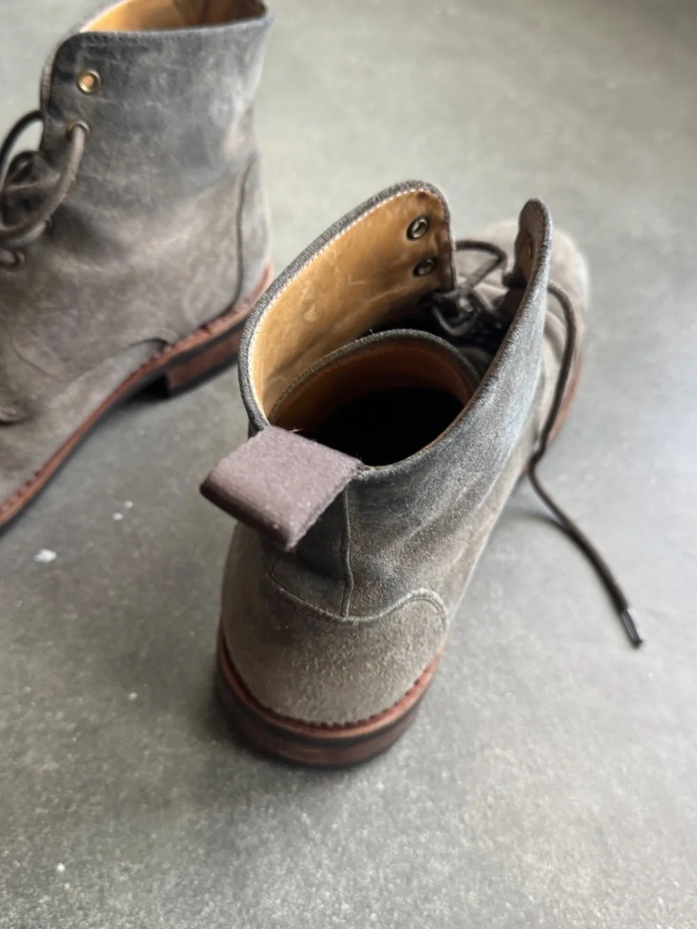 Gray Suede Taft Boots, Size 8 — as-is, broken lace
